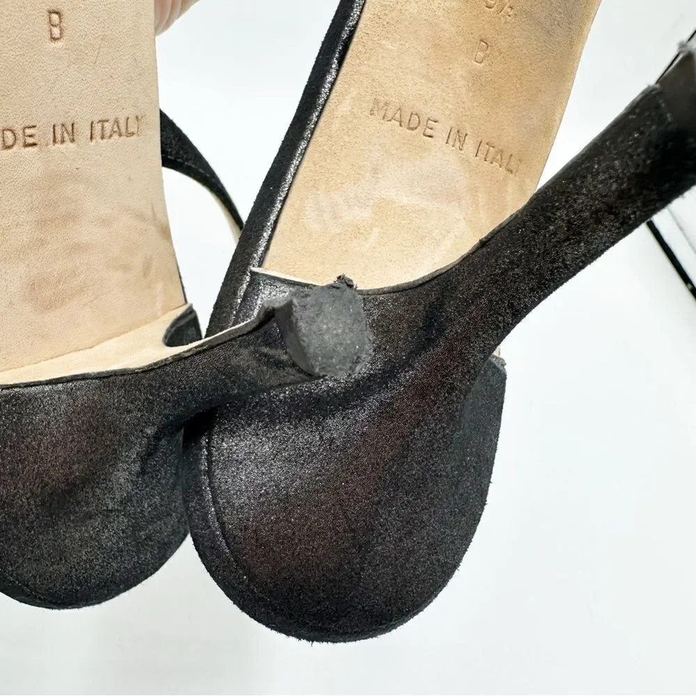 Kate Spade Metallic Black Leather‎ Slingback Stiletto Heels w/Bow Sz 9.5 B